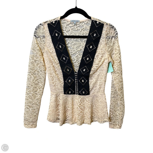 Top Long Sleeve By Charlotte Russe In Black & Cream, Size: S