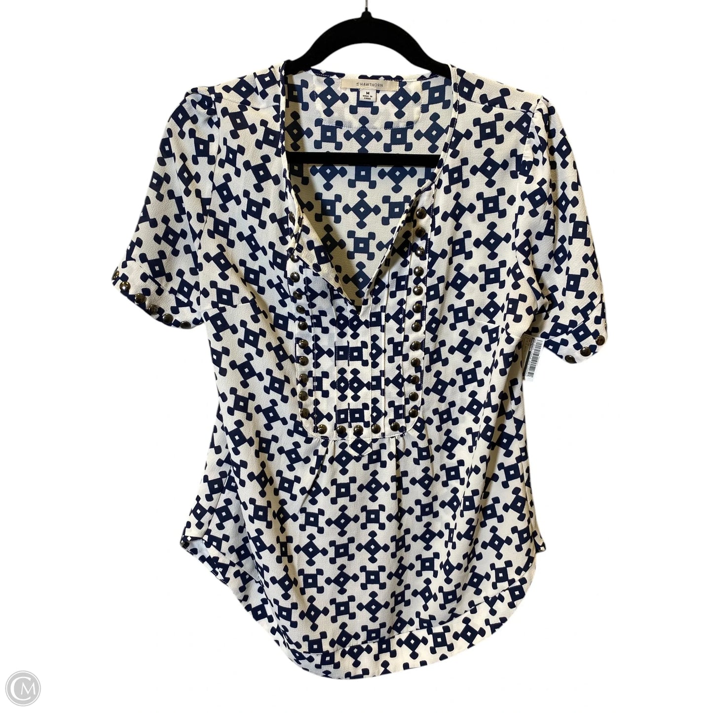 Top Short Sleeve By Hawthorn In Blue & White, Size: M