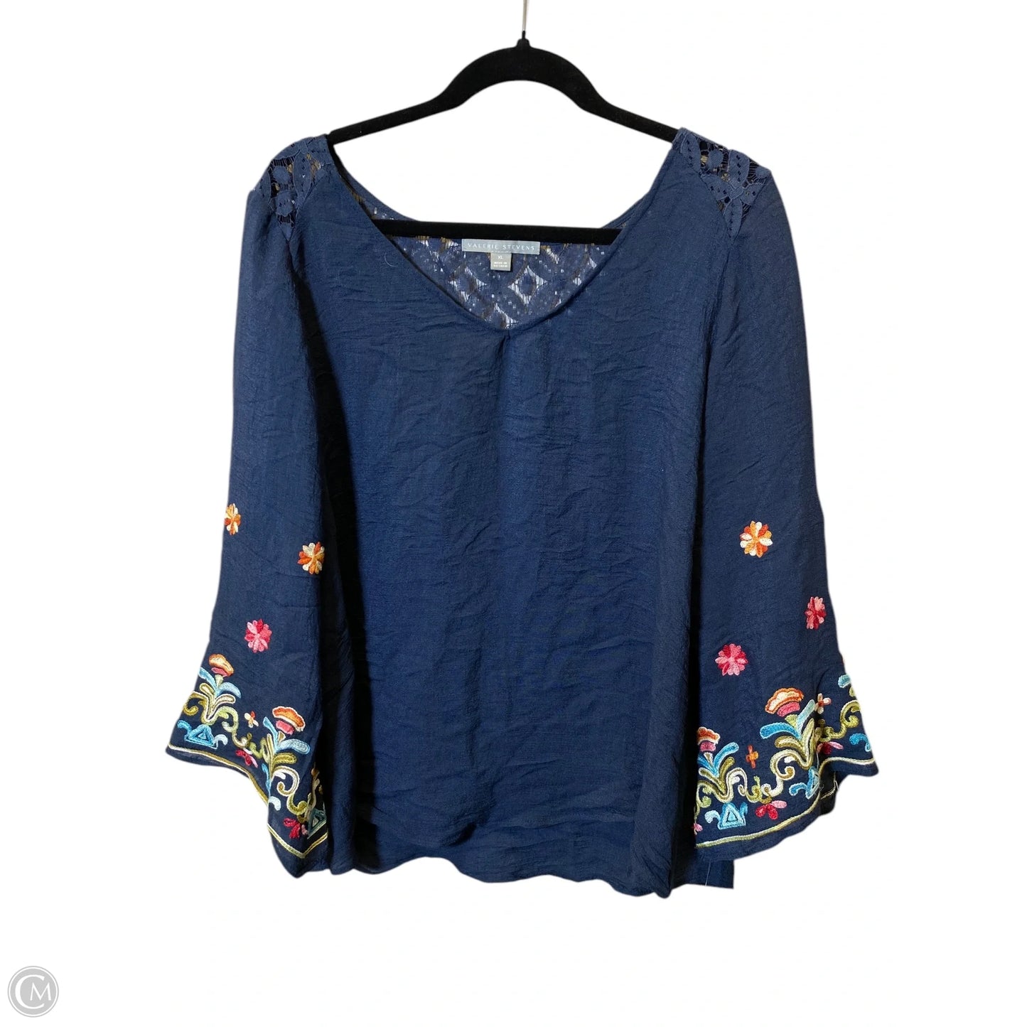 Top 3/4 Sleeve By Valerie Stevens In Navy, Size: Xl