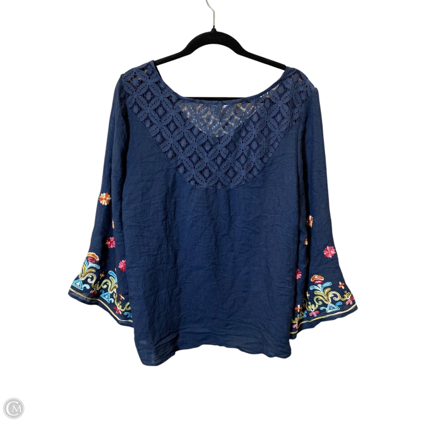 Top 3/4 Sleeve By Valerie Stevens In Navy, Size: Xl
