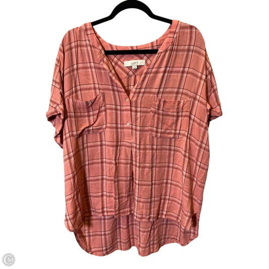 Top Short Sleeve By Loft In Plaid Pattern, Size: Xl