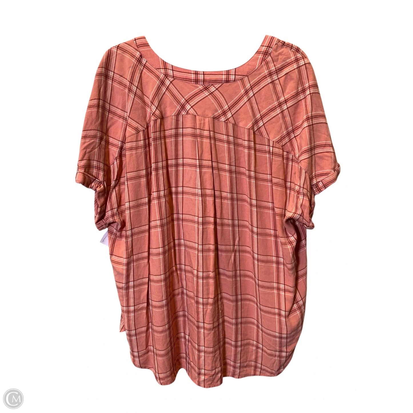 Top Short Sleeve By Loft In Plaid Pattern, Size: Xl