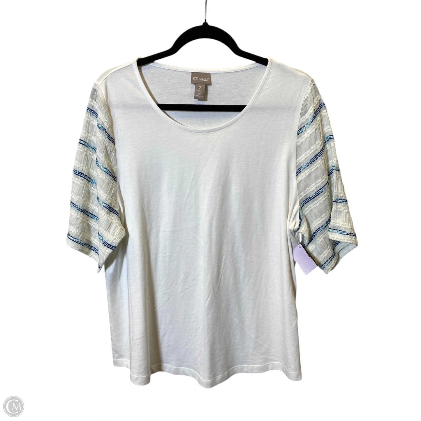Top Short Sleeve Basic By Chicos In Blue & White, Size: L