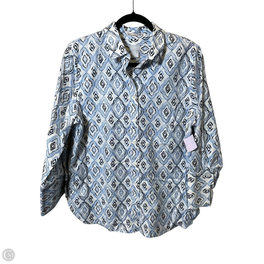 Blouse Long Sleeve By Chicos In Blue & White, Size: L
