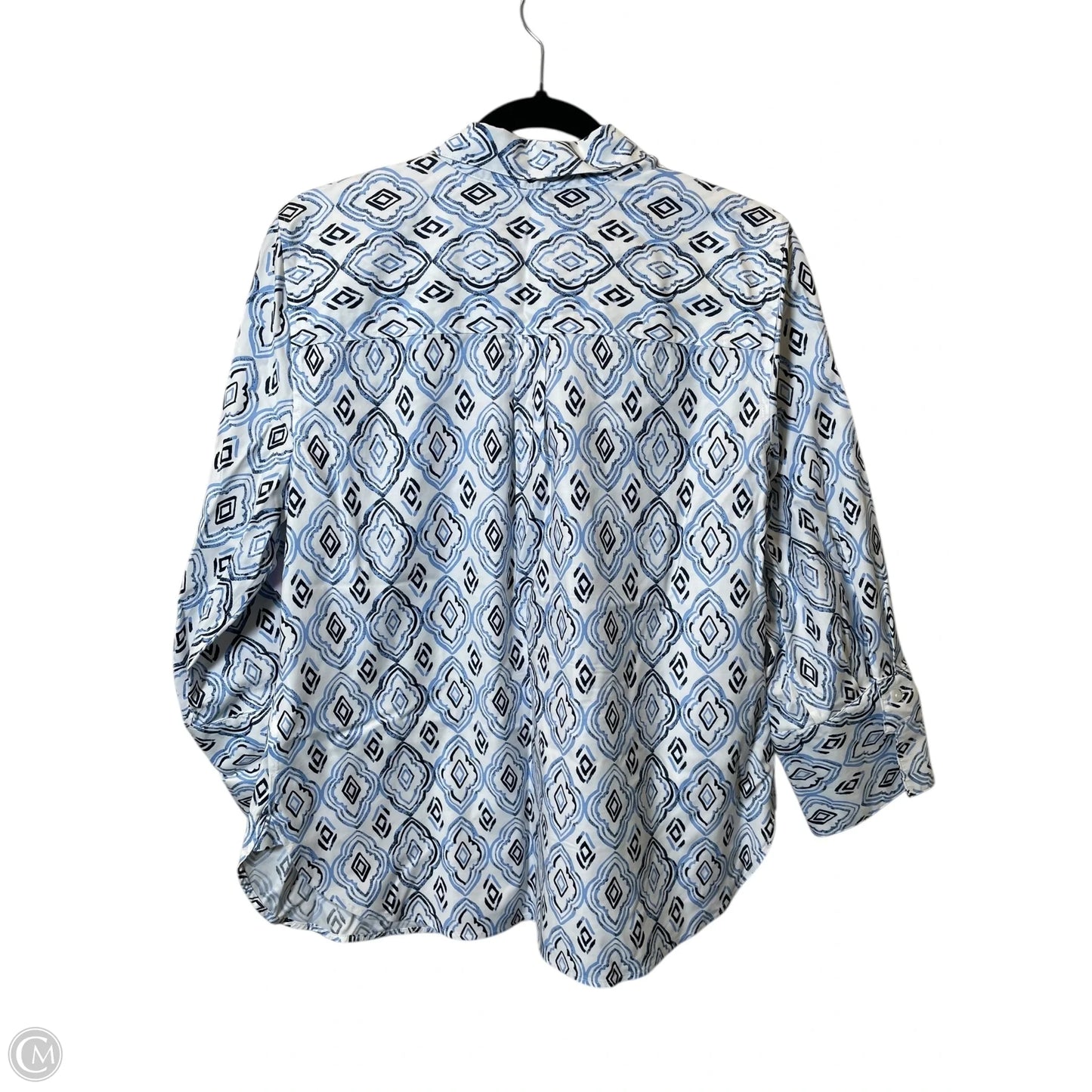 Blouse Long Sleeve By Chicos In Blue & White, Size: L