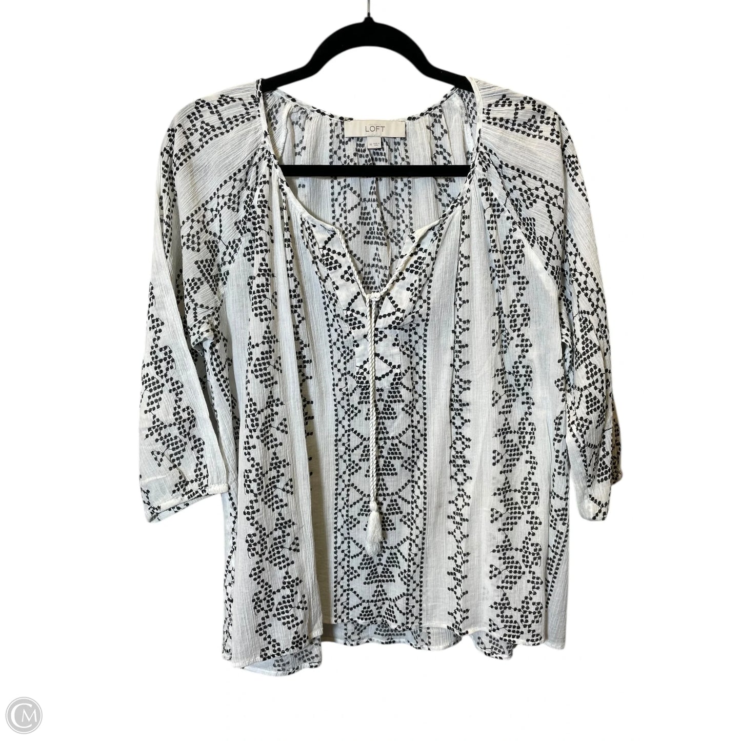 Top 3/4 Sleeve By Loft In Black & White, Size: M