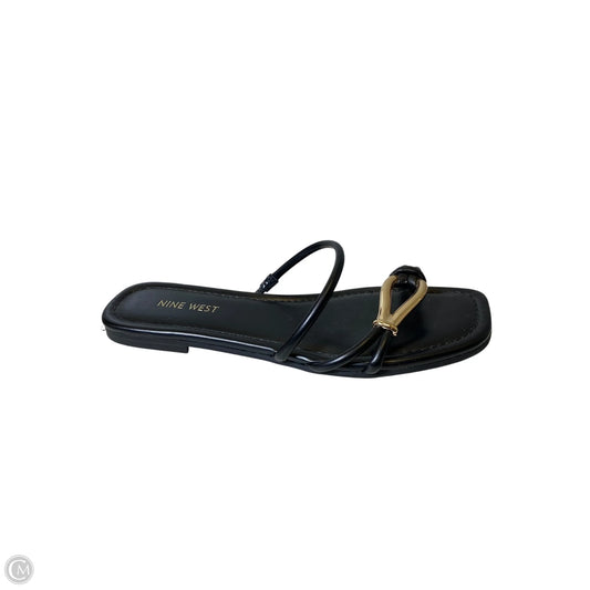 Sandals Flats By Nine West In Black & Gold, Size: 9