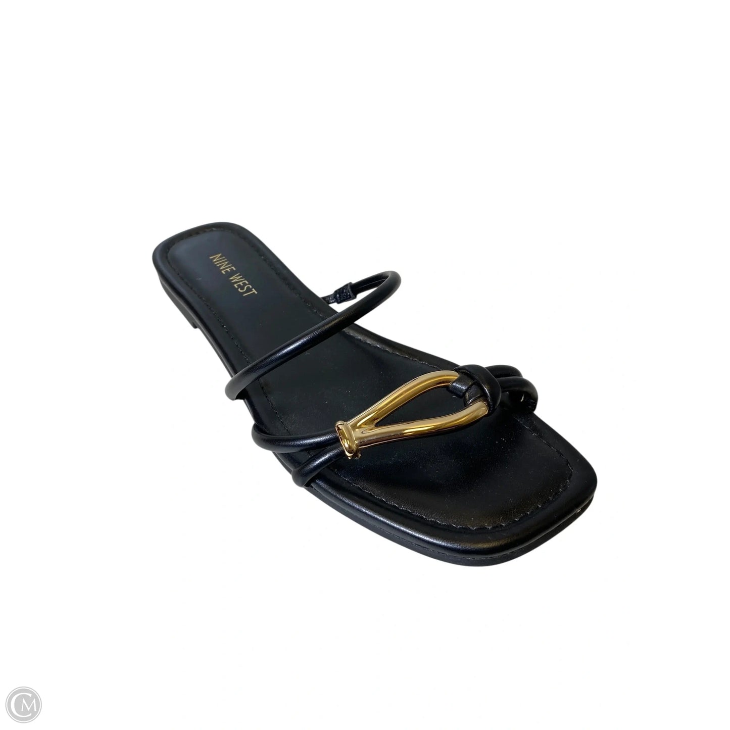 Sandals Flats By Nine West In Black & Gold, Size: 9