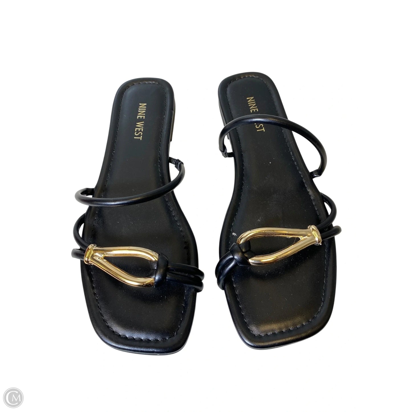 Sandals Flats By Nine West In Black & Gold, Size: 9