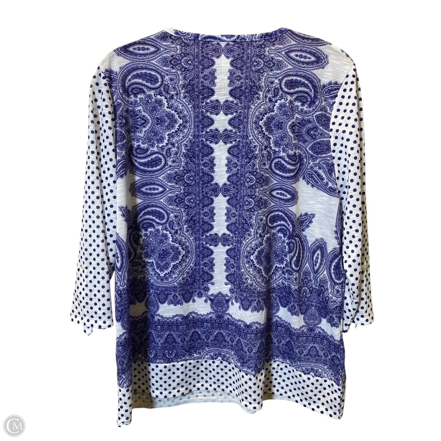 Top 3/4 Sleeve By Chicos In Blue & White, Size: L