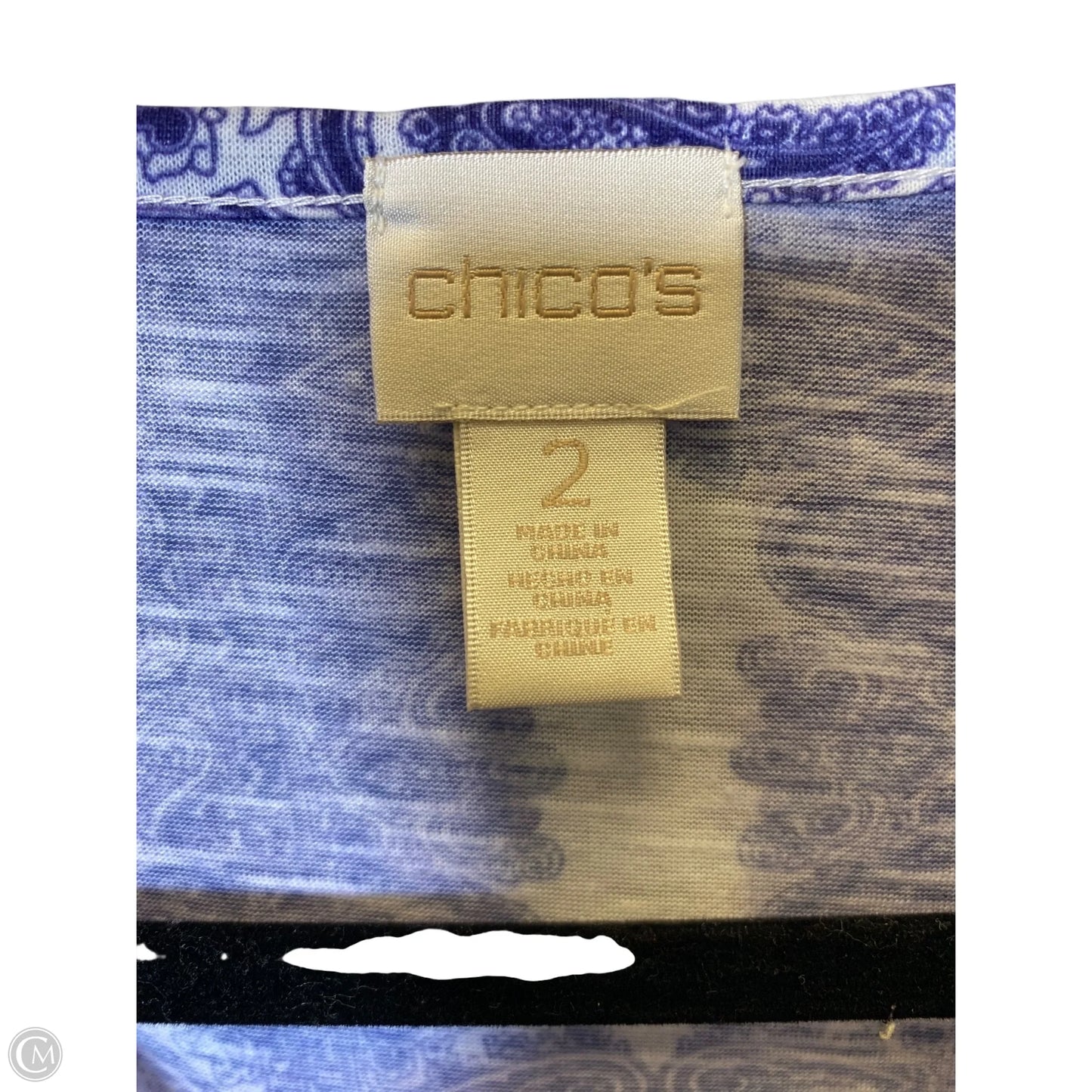 Top 3/4 Sleeve By Chicos In Blue & White, Size: L