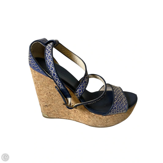 Sandals Luxury Designer By Jimmy Choo In Blue & Tan, Size: 8.5