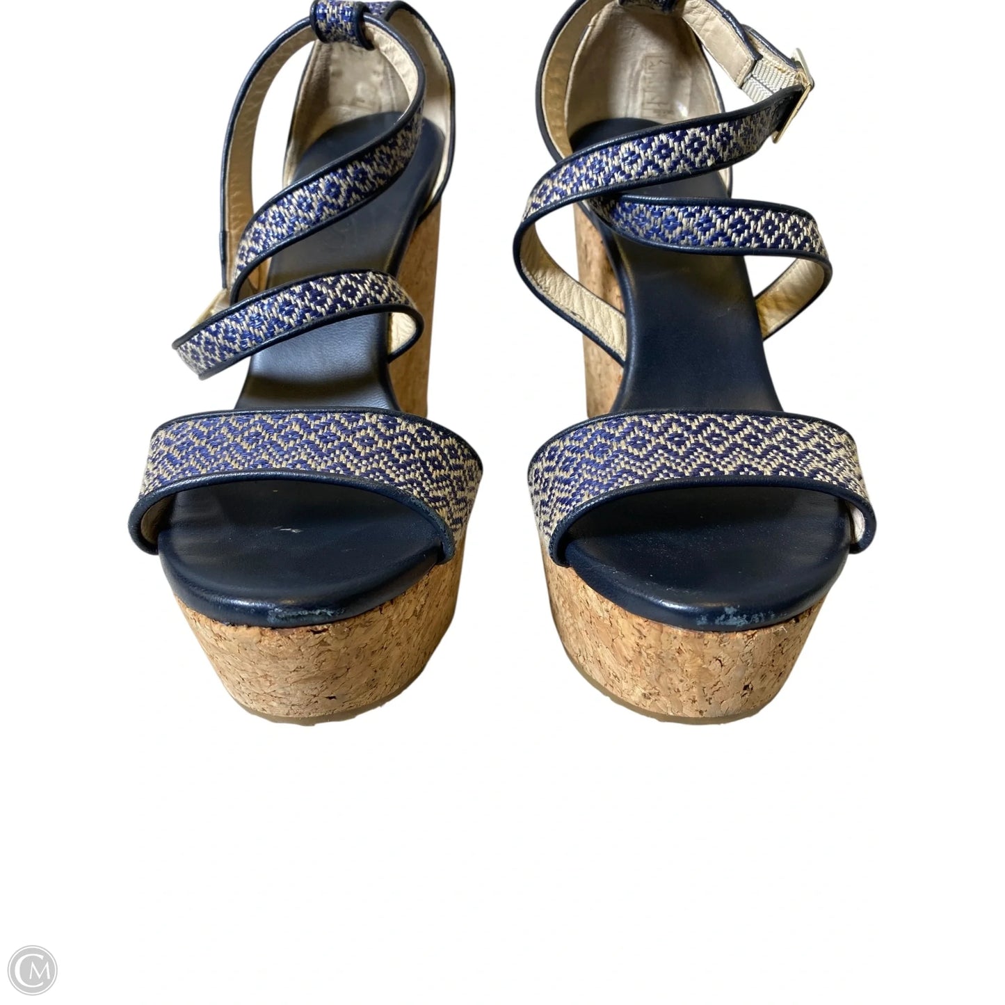 Sandals Luxury Designer By Jimmy Choo In Blue & Tan, Size: 8.5