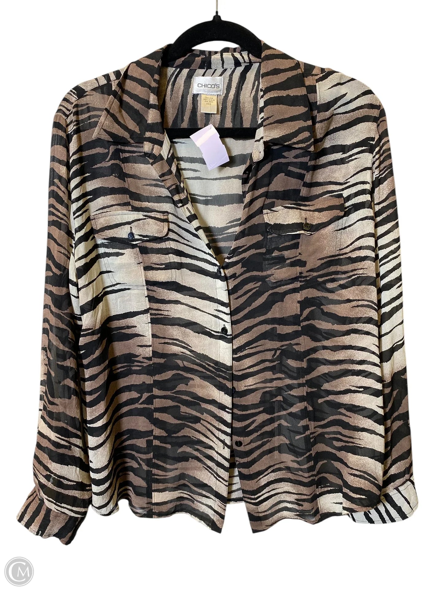 Blouse Long Sleeve By Chicos In Animal Print, Size: L