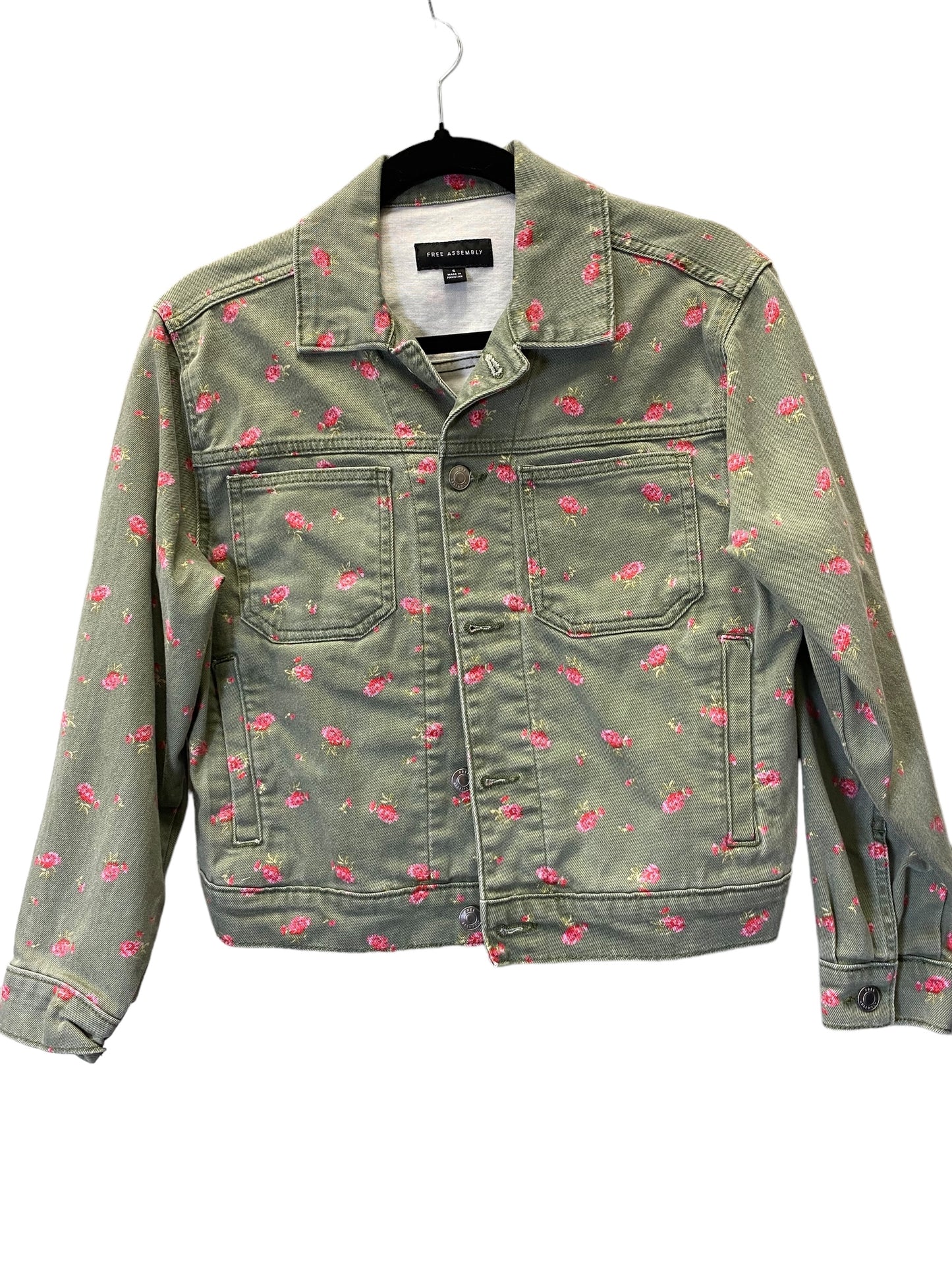 Jacket Denim By Free Assembly In Floral Print, Size: S