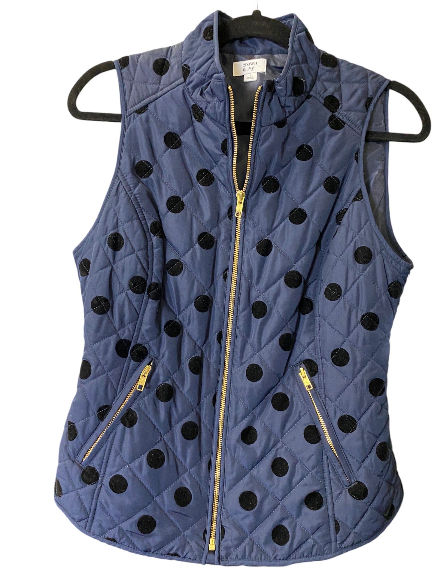 Vest Puffer & Quilted By Crown And Ivy In Black & Blue, Size: S