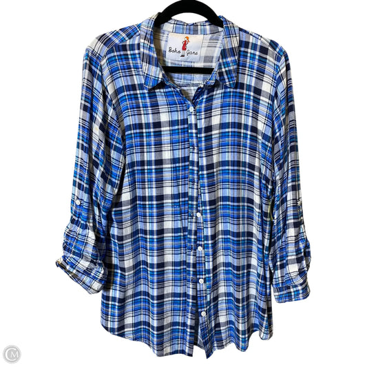 Blouse Long Sleeve By Cmc In Plaid Pattern, Size: M