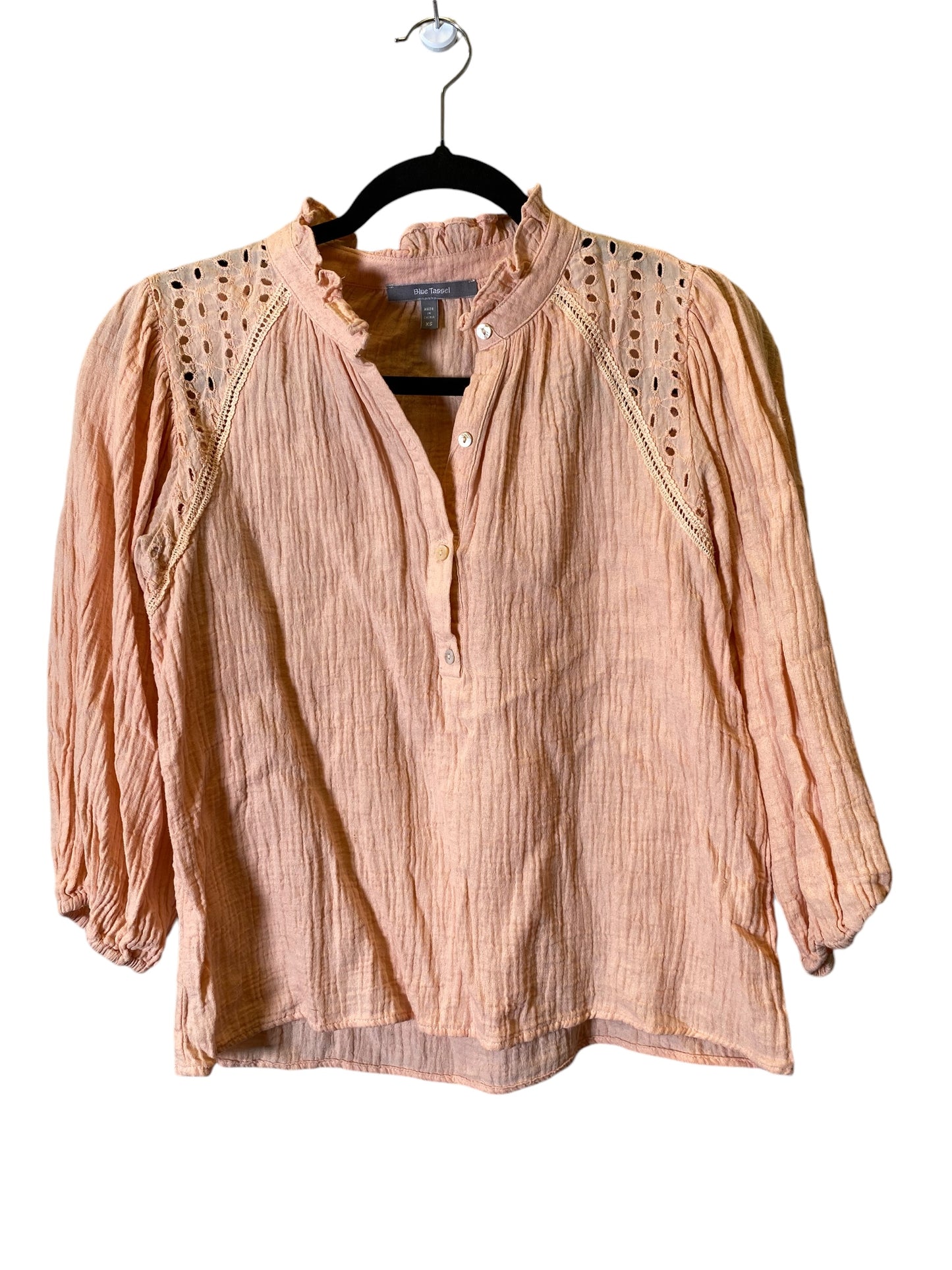 Top Long Sleeve By Blue Tassel In Peach, Size: Xs