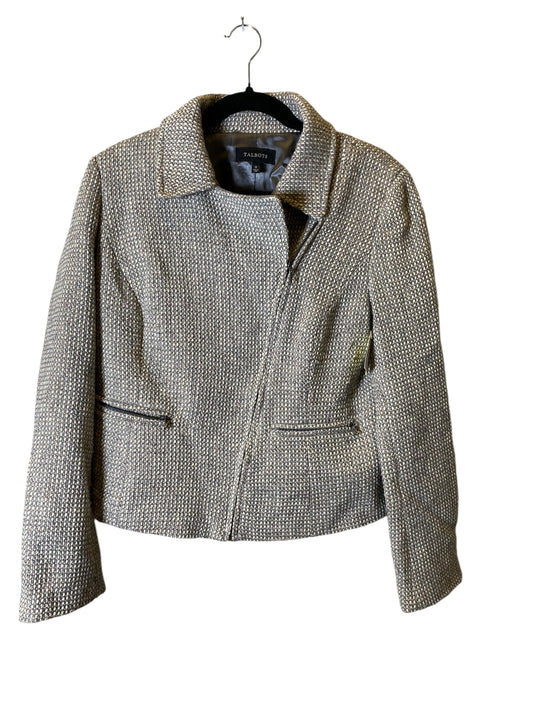 Jacket Moto By Talbots In Cream & Grey, Size: L