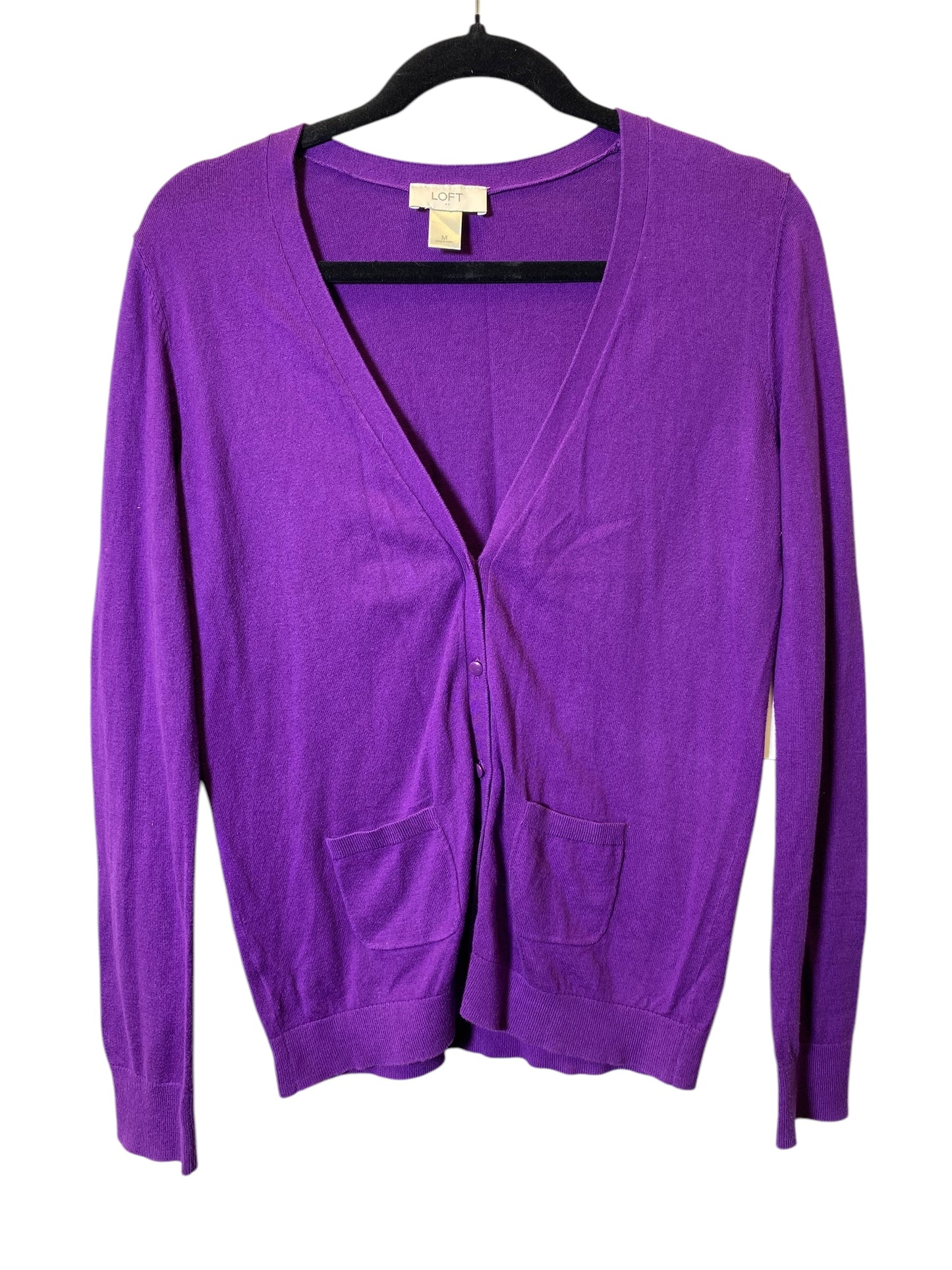 Sweater Cardigan By Loft In Purple, Size: M