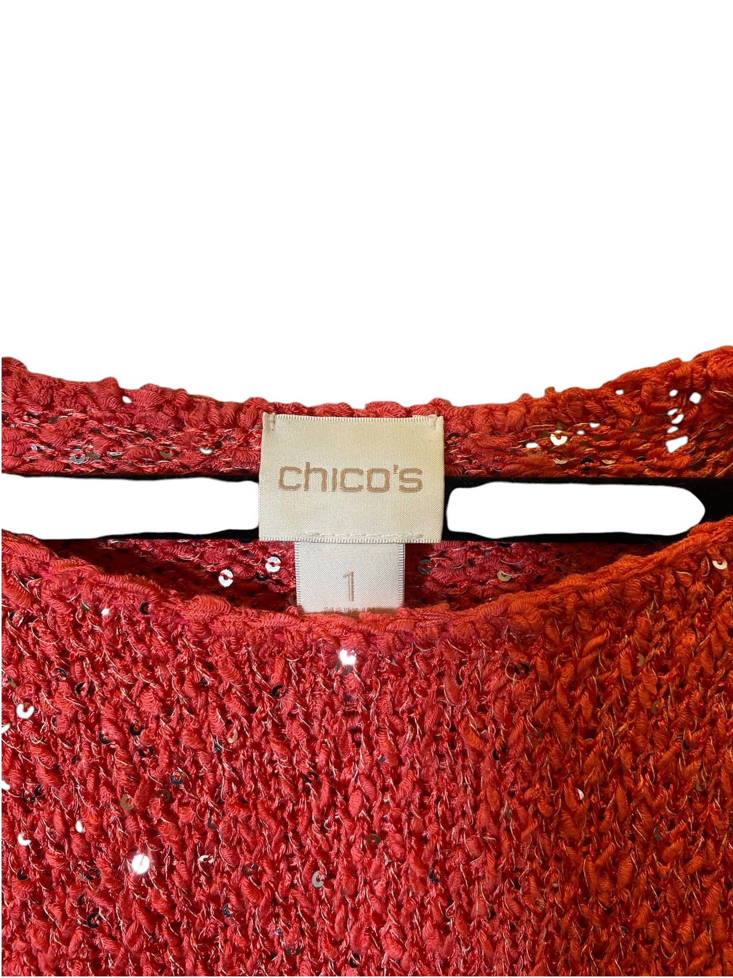 Sweater By Chicos In Orange & Silver, Size: M