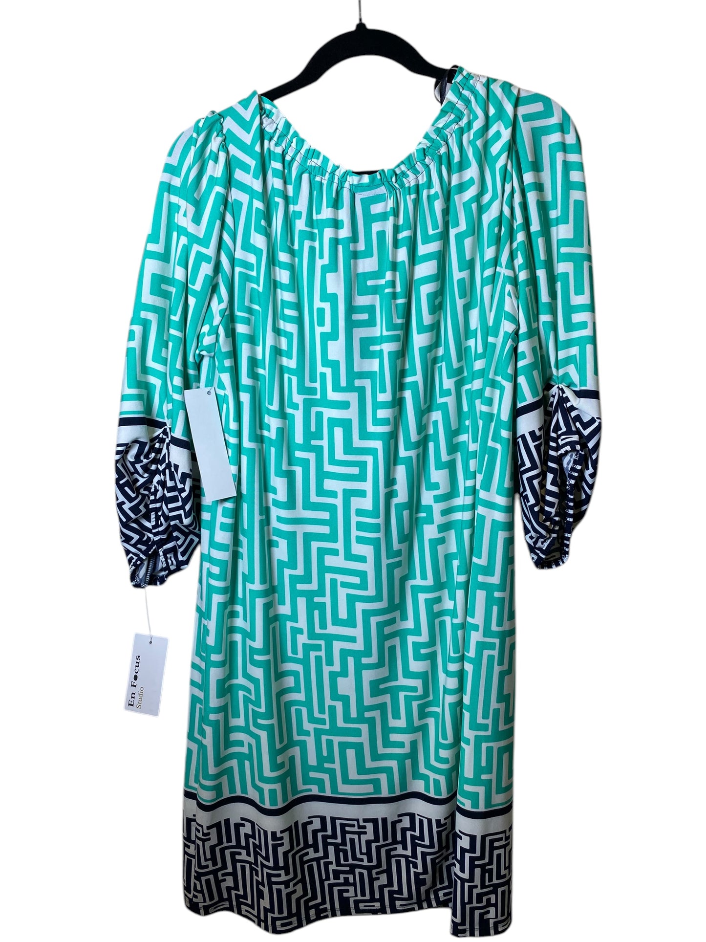 Dress Casual Midi By En Focus In Green & White, Size: 1x