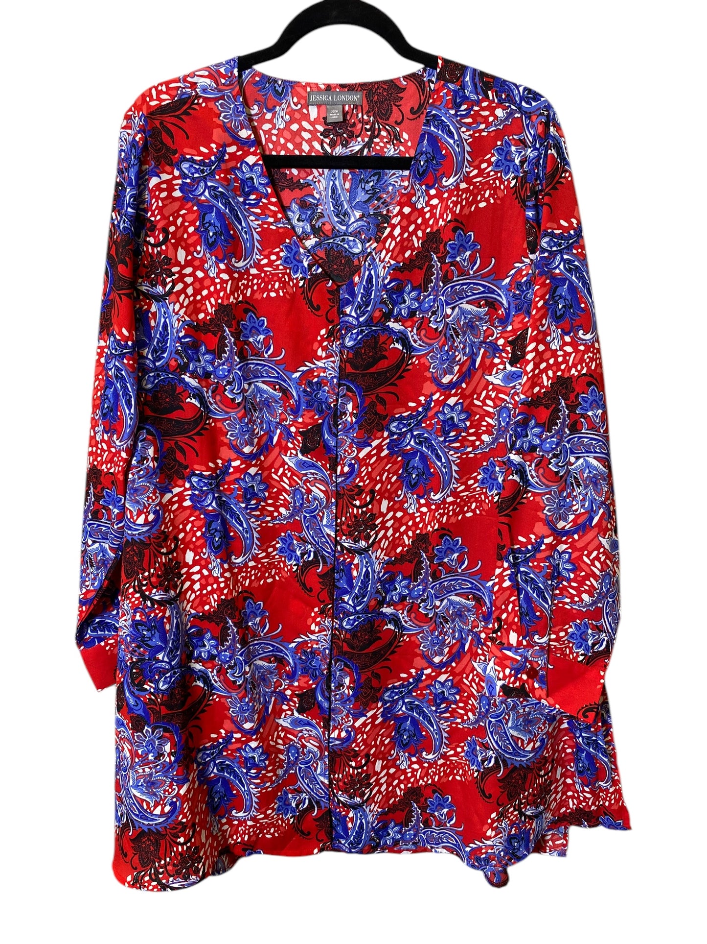 Dress Casual Midi By Jessica London In Blue & Red & White, Size: 2x