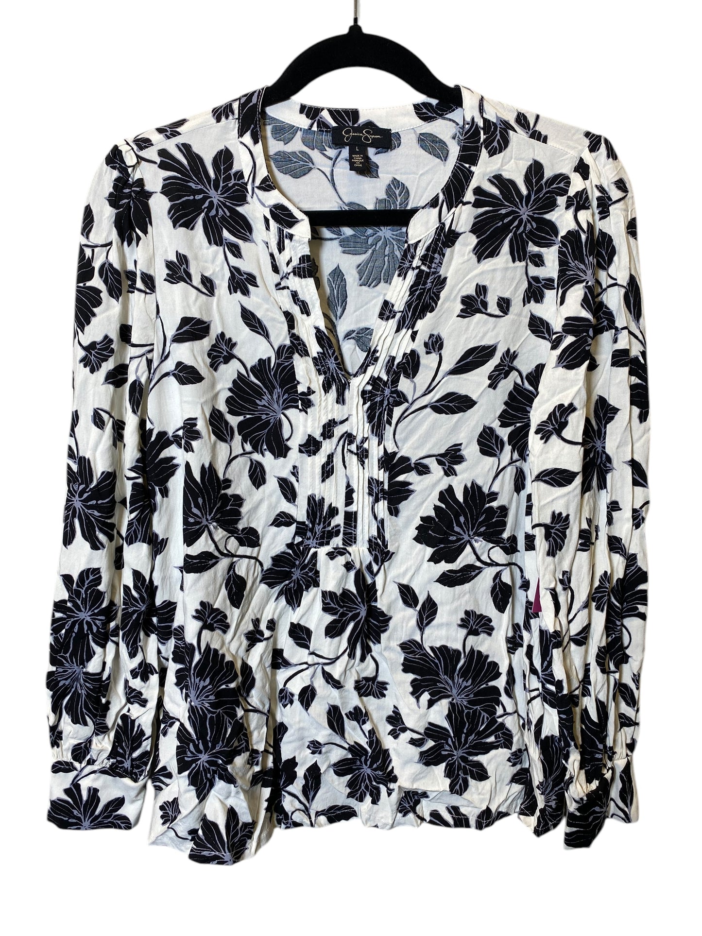 Top Long Sleeve By Jessica Simpson In Black & White, Size: L