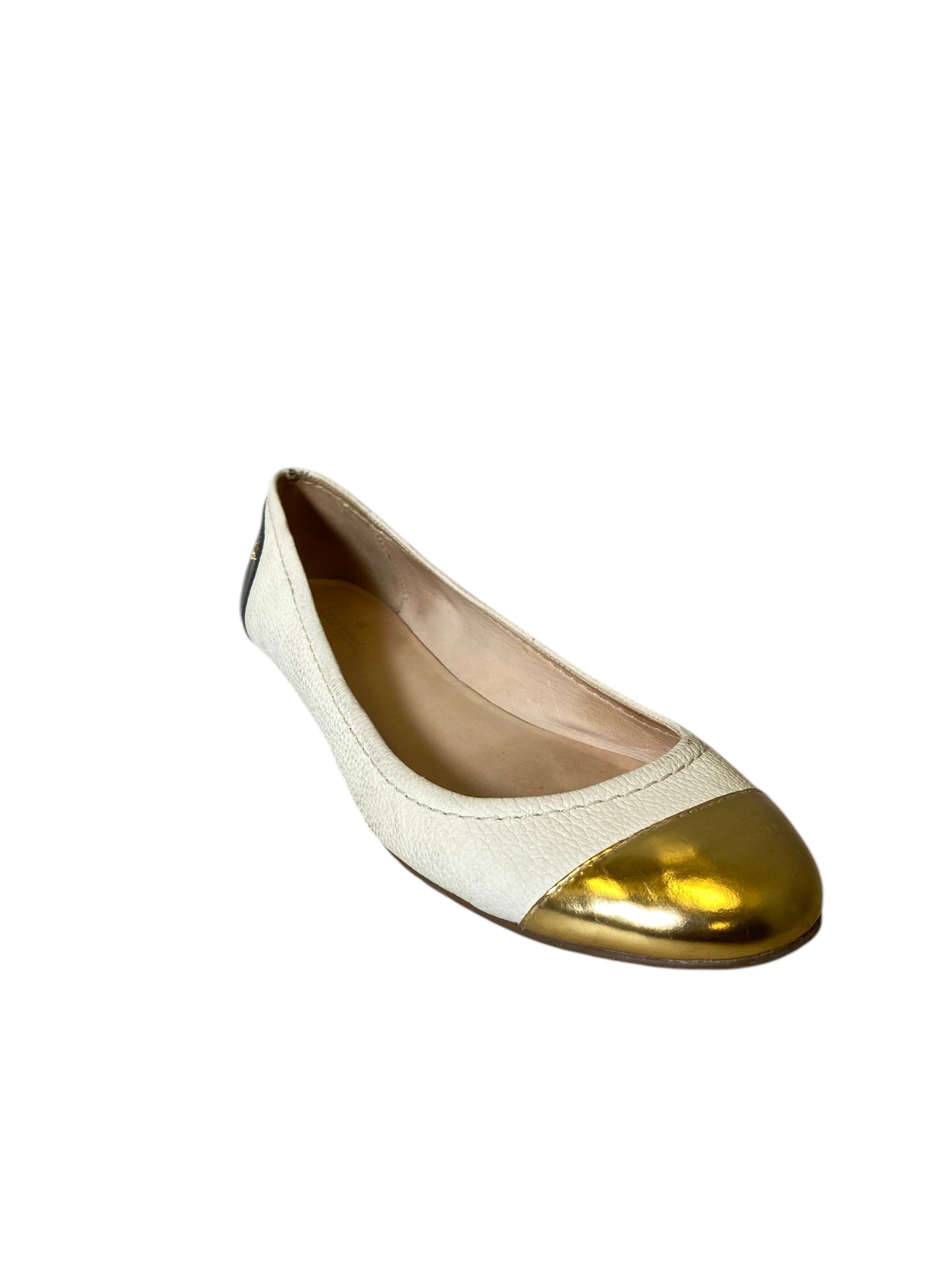 Shoes Designer By Kate Spade In Gold & White, Size: 9.5