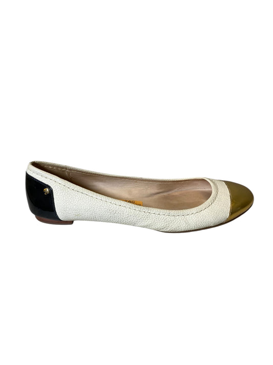 Shoes Designer By Kate Spade In Gold & White, Size: 9.5