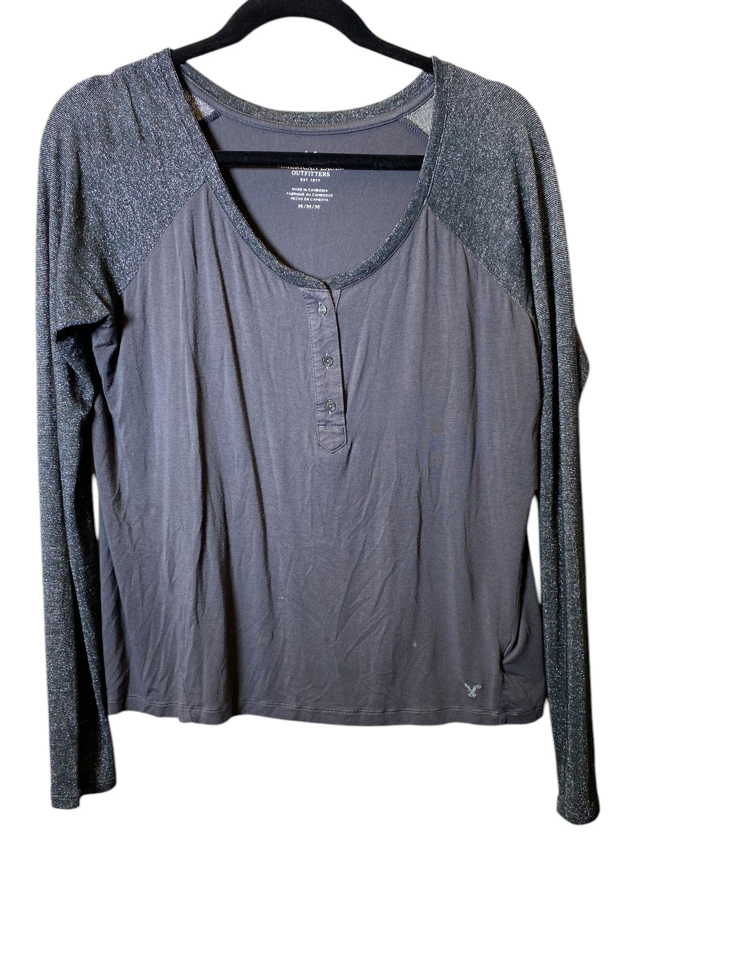 Top Long Sleeve Basic By American Eagle In Grey, Size: M