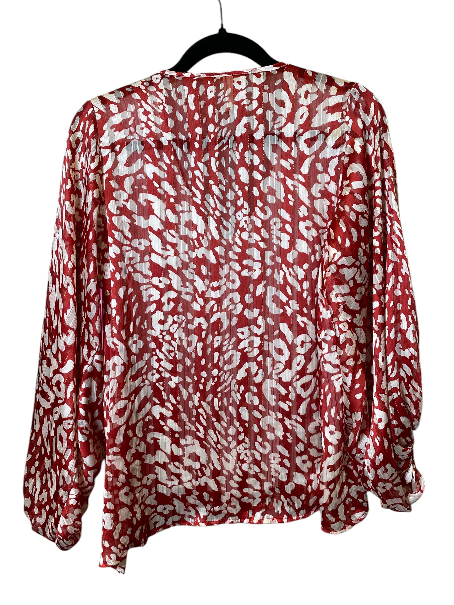 Top Long Sleeve By Tyche In Red & White, Size: L