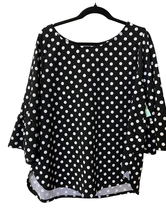 Top 3/4 Sleeve By Green Envelope In Polkadot Pattern, Size: 2x