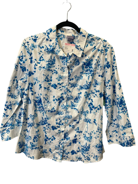 Floral Print Blouse Long Sleeve Laura Scott, Size Xl