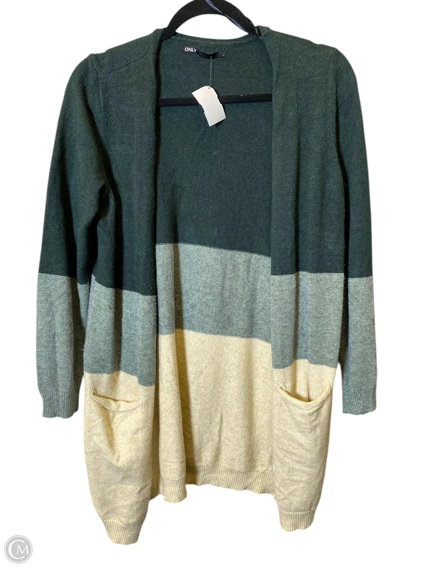 Sweater Cardigan By Clothes Mentor In Green & Tan, Size: L