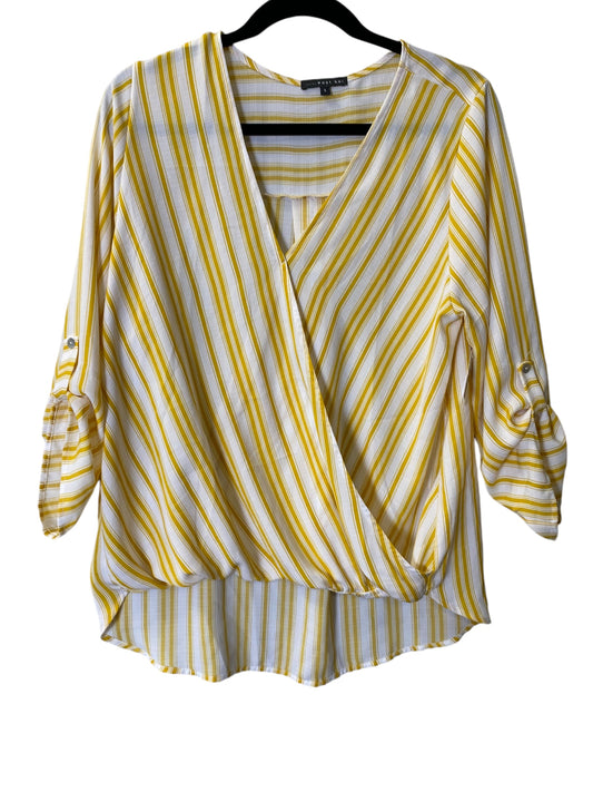 Top 3/4 Sleeve By West Kei In White & Yellow, Size: L