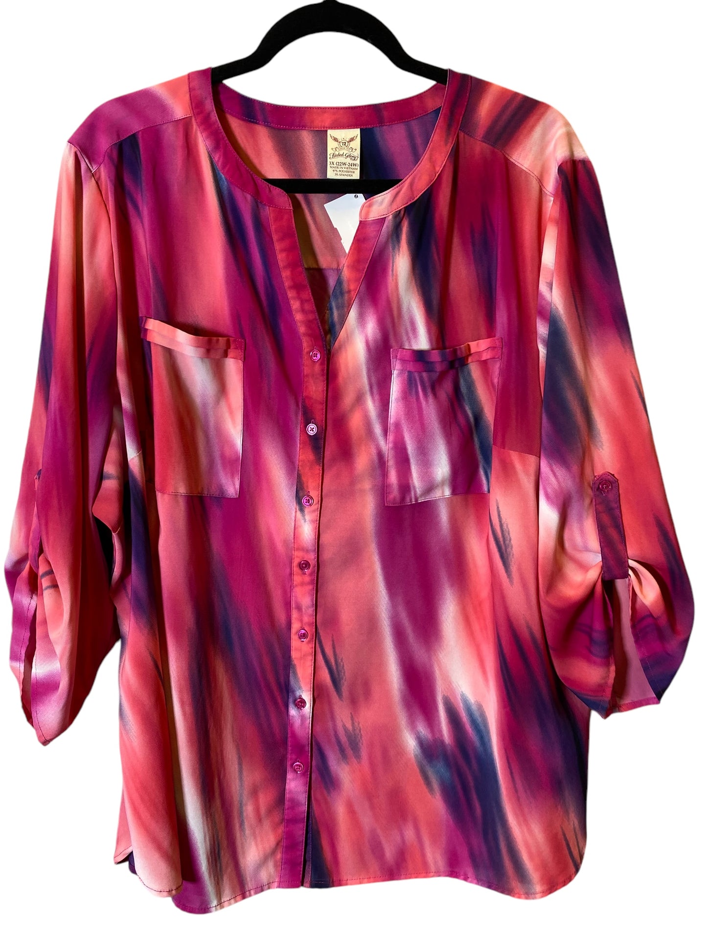 Blouse 3/4 Sleeve By Faded Glory In Multi-colored, Size: 3x