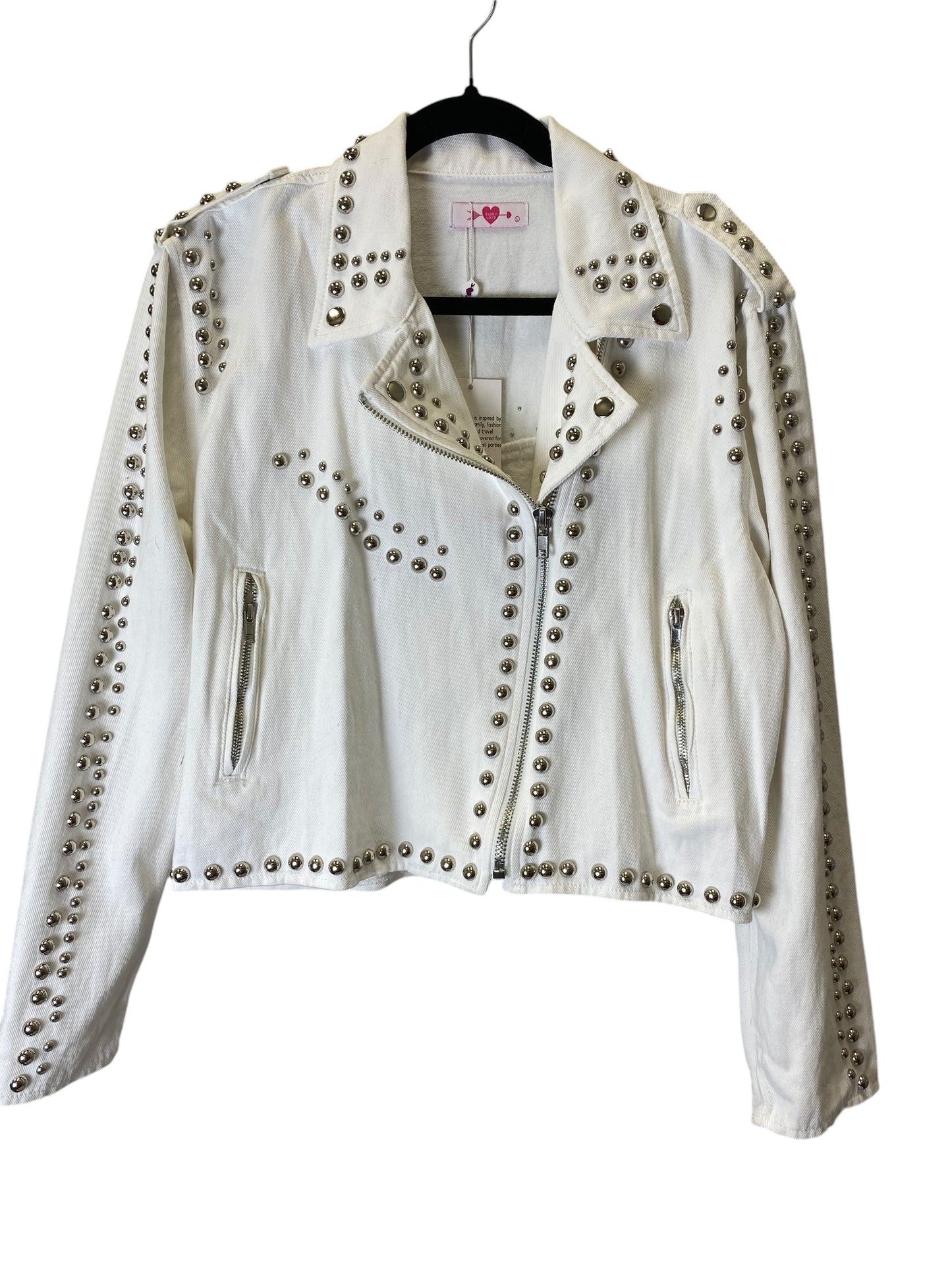 Jacket Denim By Buddy Love In Silver & White, Size: L