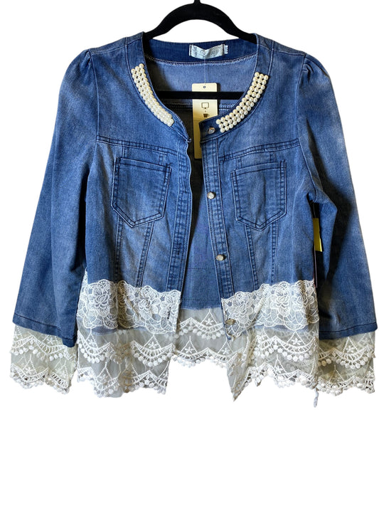 Jacket Denim By Clothes Mentor In Blue & White, Size: S