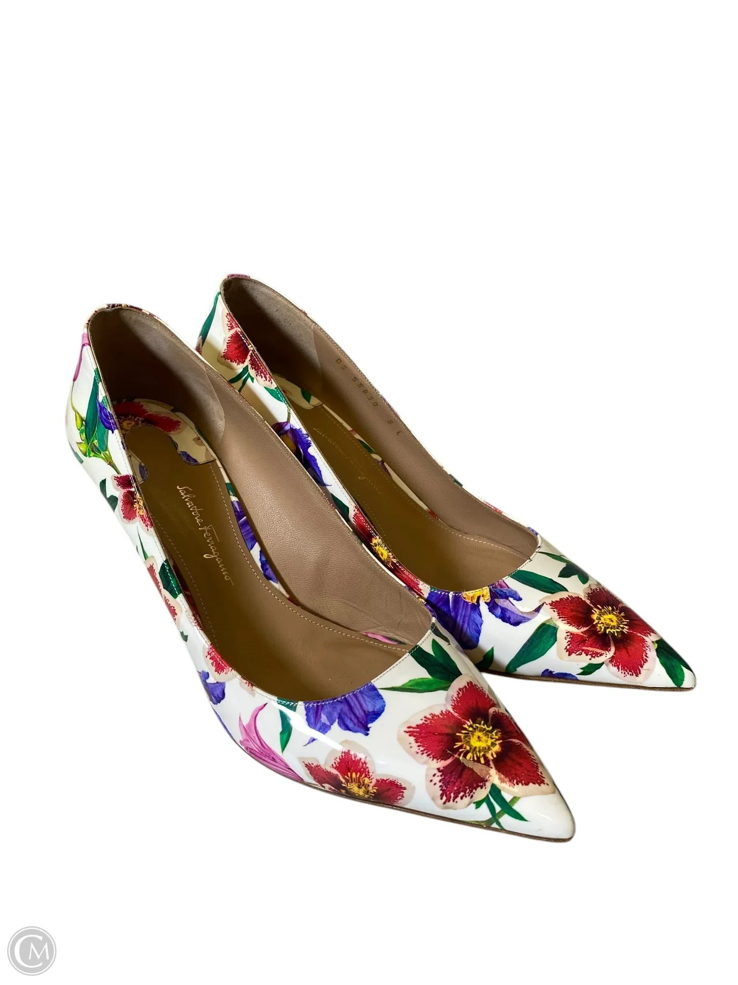 Shoes Luxury Designer By Ferragamo In Floral Print, Size: 8