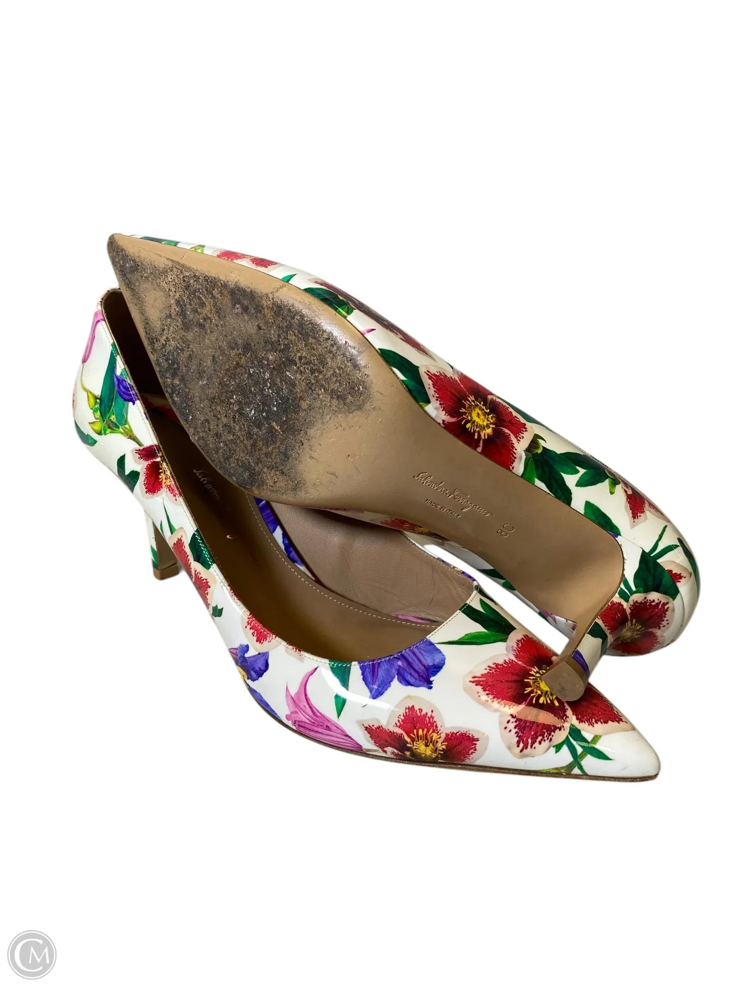 Shoes Luxury Designer By Ferragamo In Floral Print, Size: 8