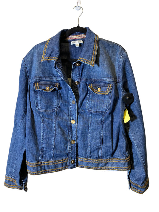 Jacket Designer By St. John In Blue Denim, Size: L