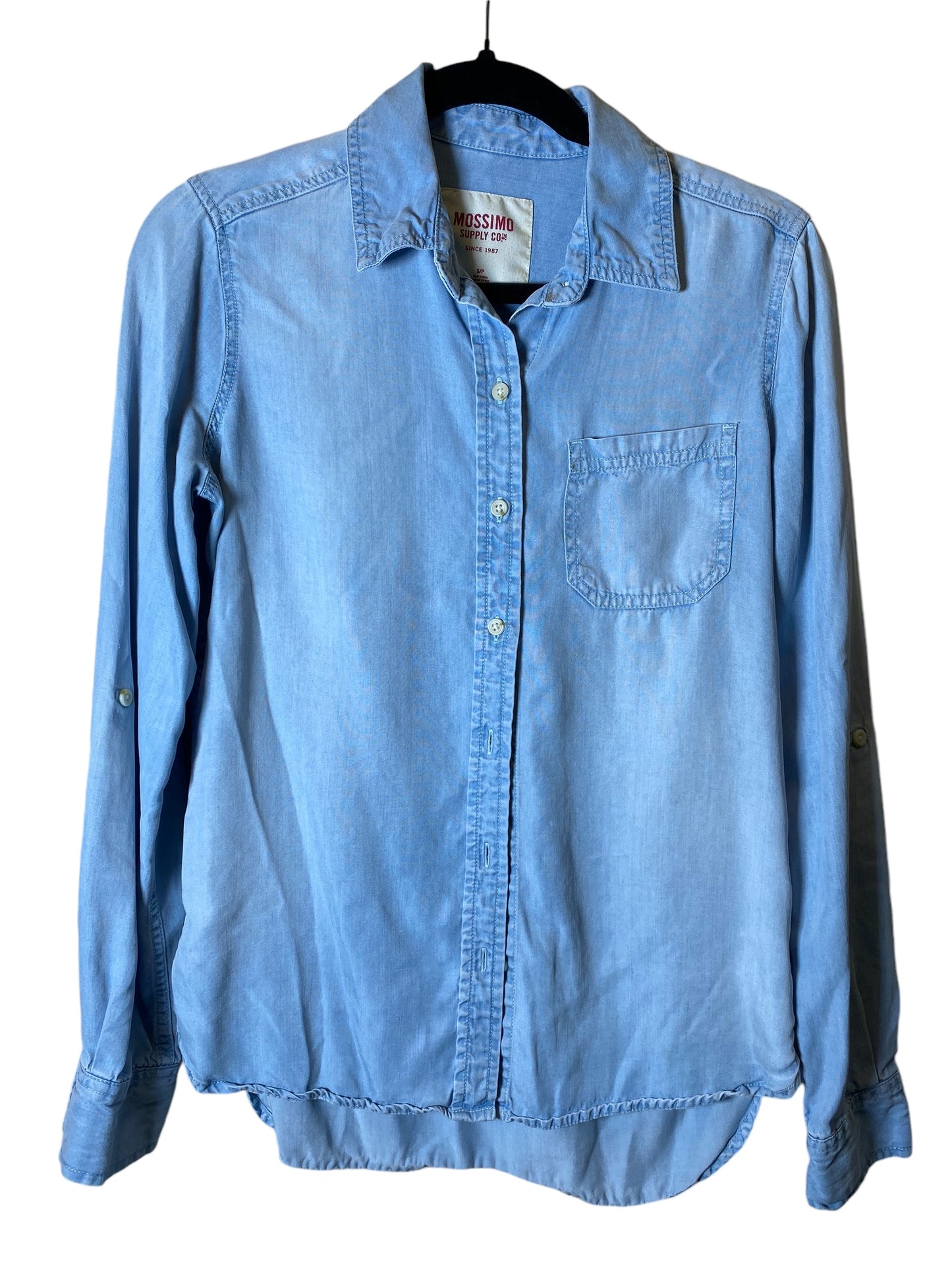 Blouse Long Sleeve By Mossimo In Blue Denim, Size: S