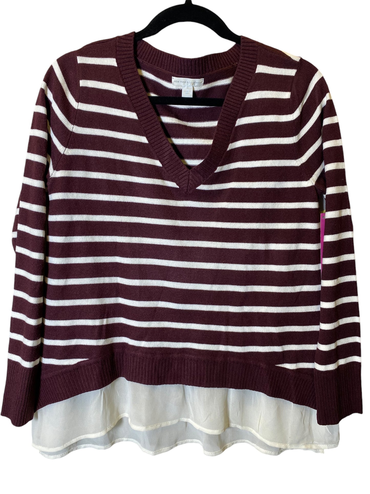 Top Long Sleeve By New York And Co In Striped Pattern, Size: M