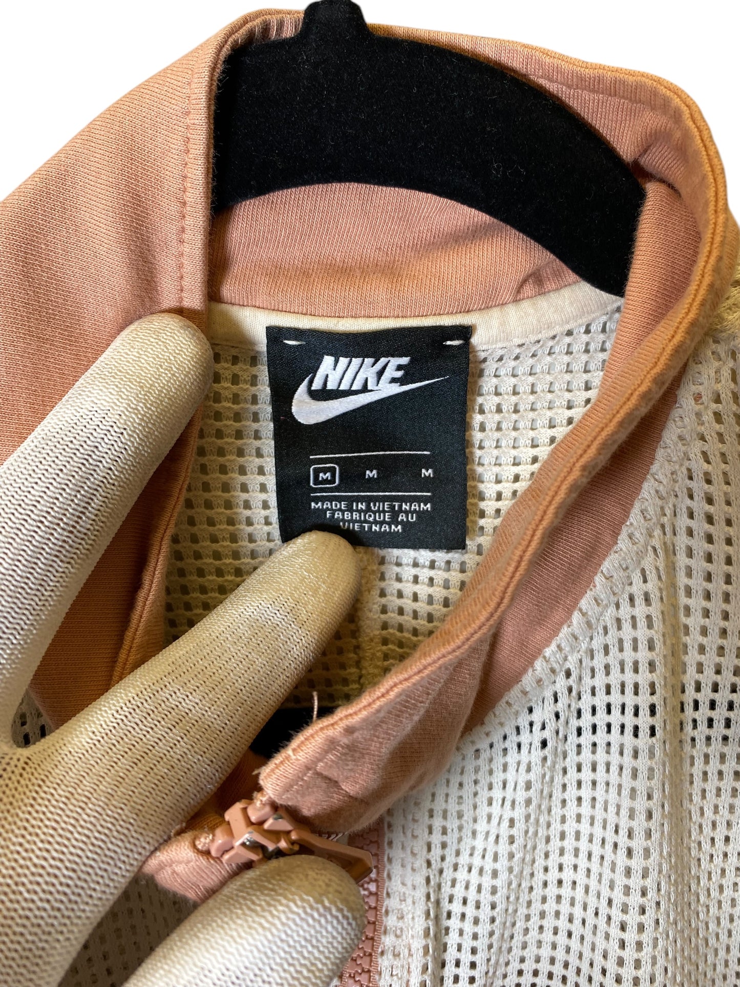 Athletic Jacket By Nike In Cream & Orange, Size: M