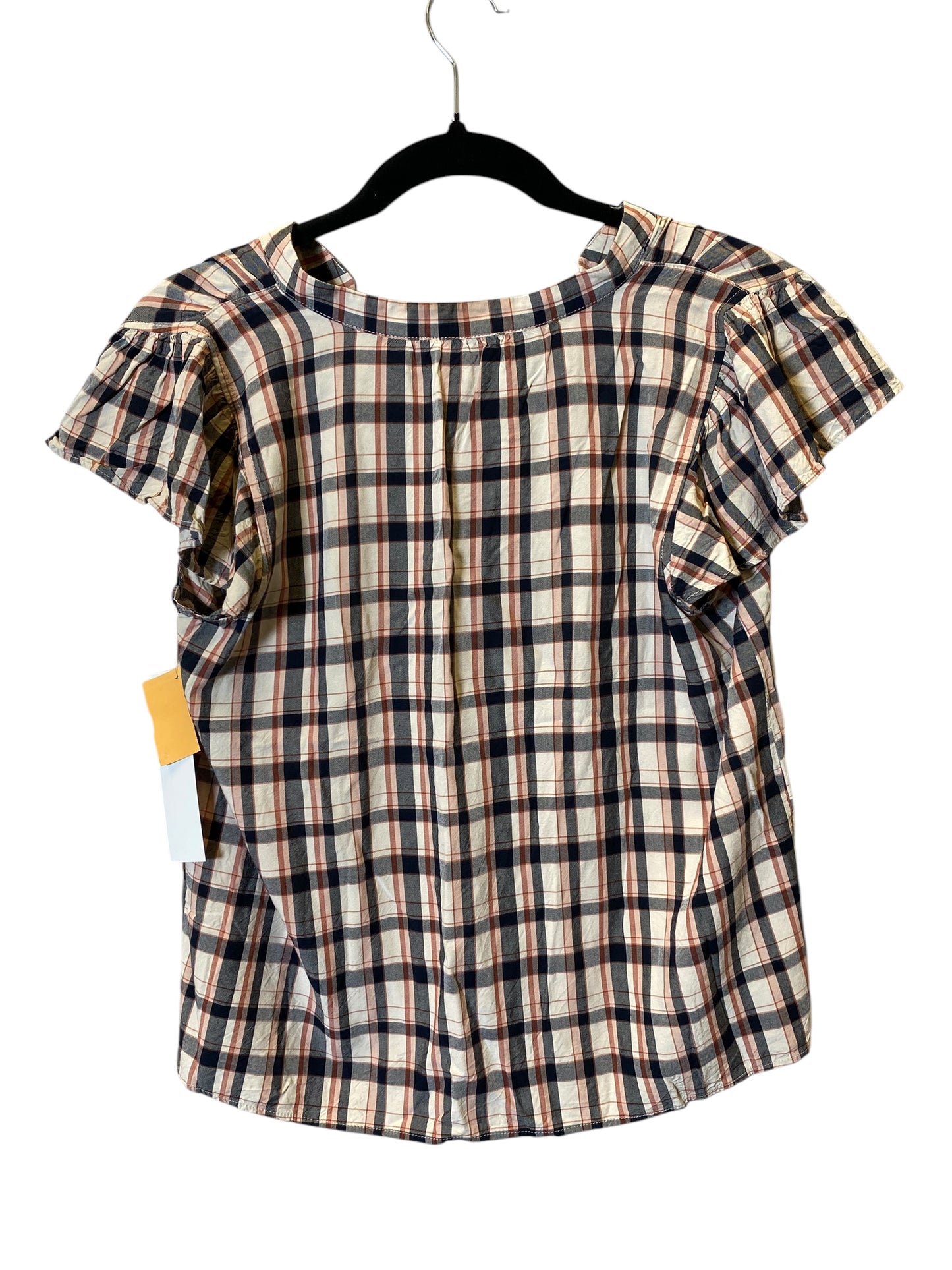 Top Short Sleeve By Loft In Plaid Pattern, Size: M