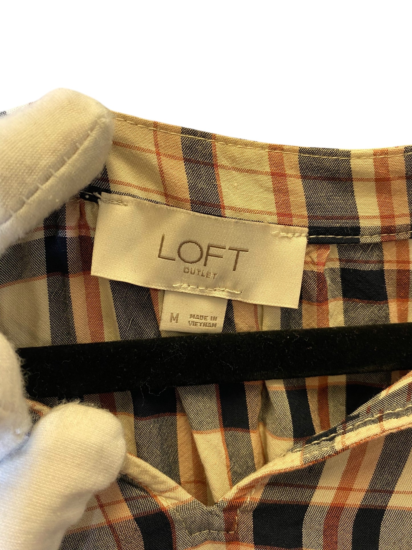 Top Short Sleeve By Loft In Plaid Pattern, Size: M