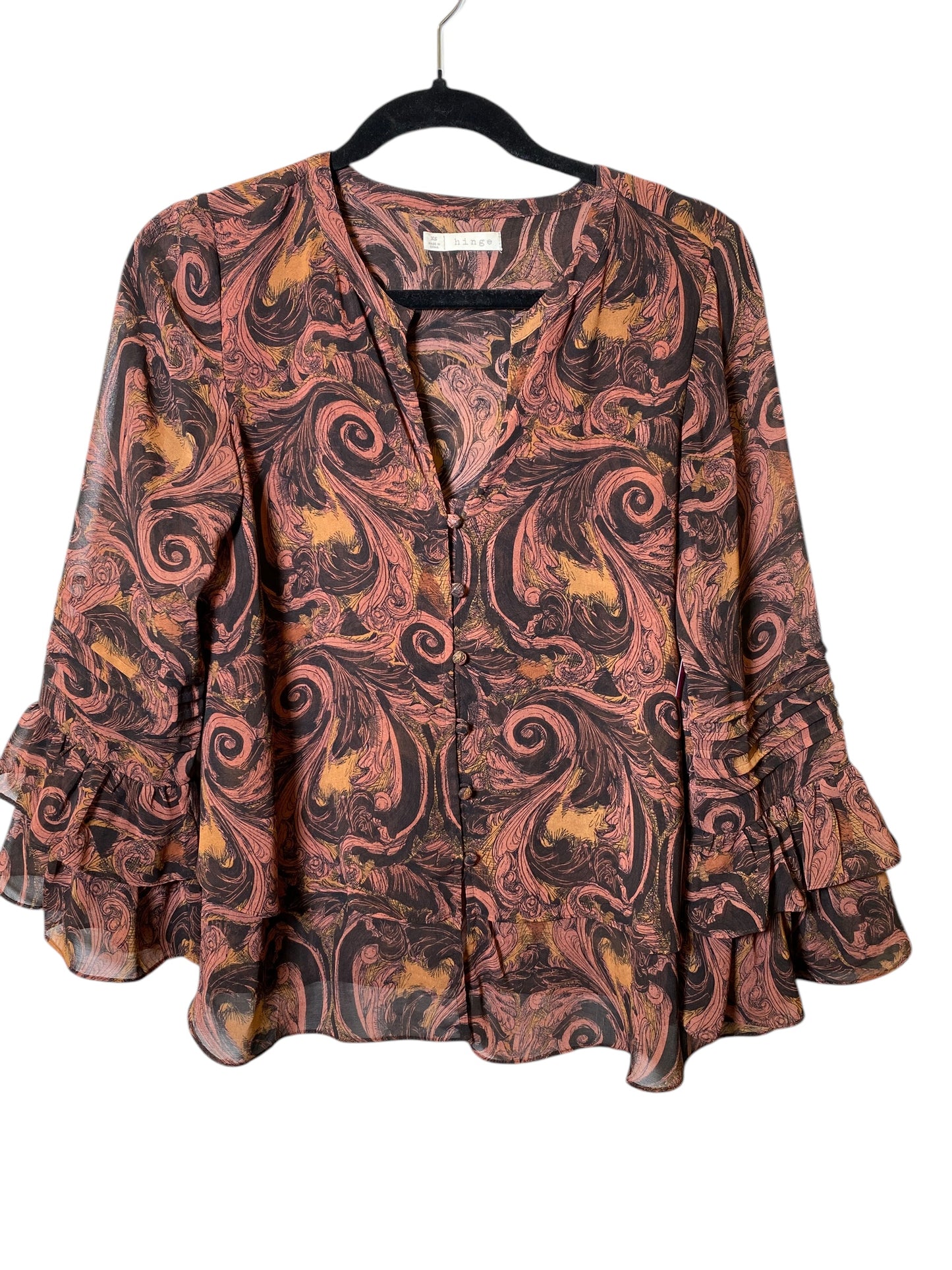 Top 3/4 Sleeve By Hinge In Paisley Print, Size: Xs