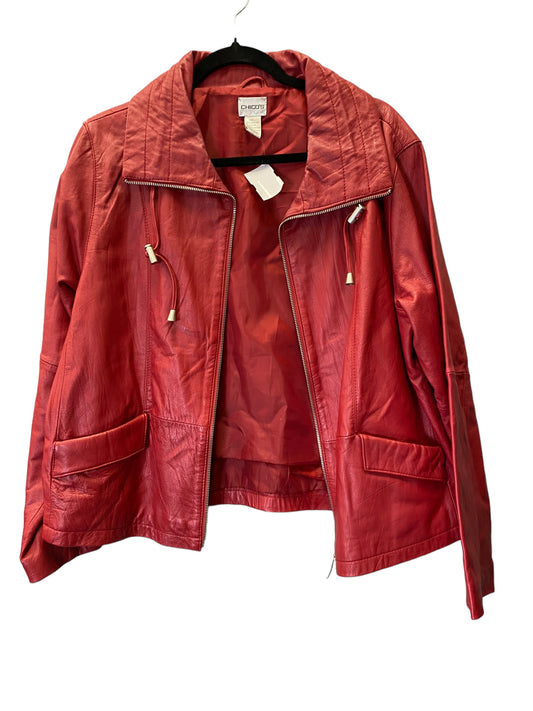 Jacket Leather By Chicos In Red, Size: L