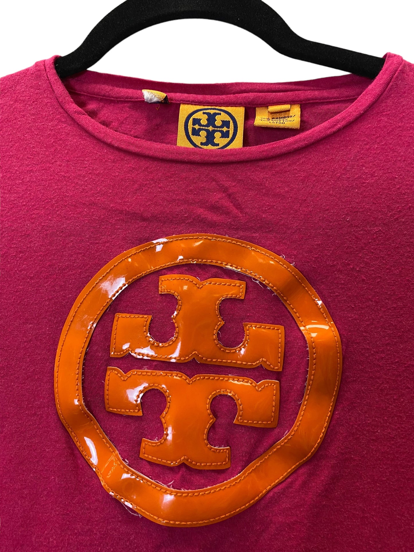 Top Short Sleeve Designer By Tory Burch In Orange & Pink, Size: S